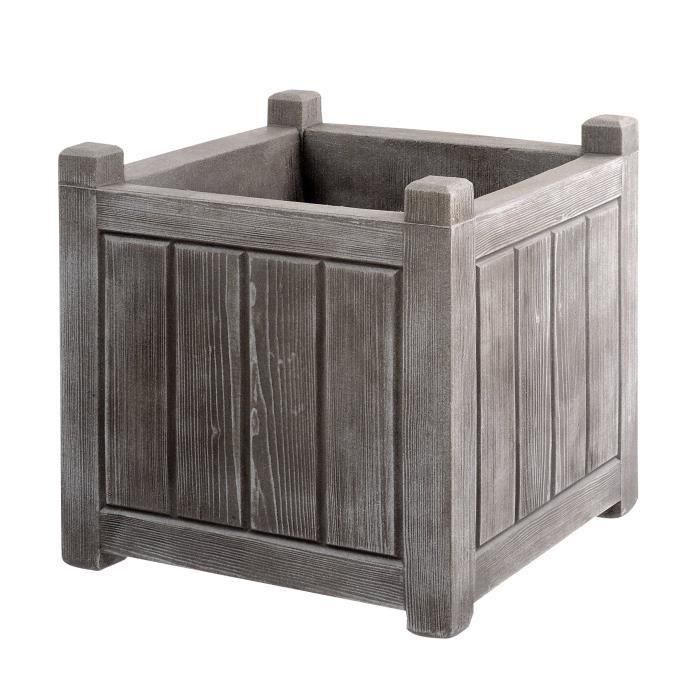 Jardinera cuadrada EDA CHARME 31 L - Doble pared - Reserva de agua integrada - 40 x 40 x 40 cm - Gris lima 1