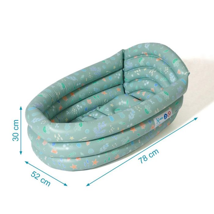 KioKids Bañera Hinchable Portátil y Segura para Bebés, ideal para Viaje, Compacta, Verde Salvia, Recién Nacidos y +0 Meses 2