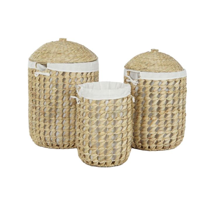 Cesta Ropa Balines DKD Home Decor Natural Blanco 46 x 69 x 46 cm Set de 3 1