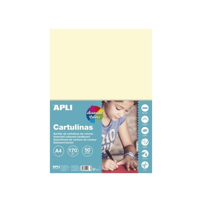 Cartulina A4 Apli 170Gr Paquete De 50 Hojas. Colores Pastel Surtidos