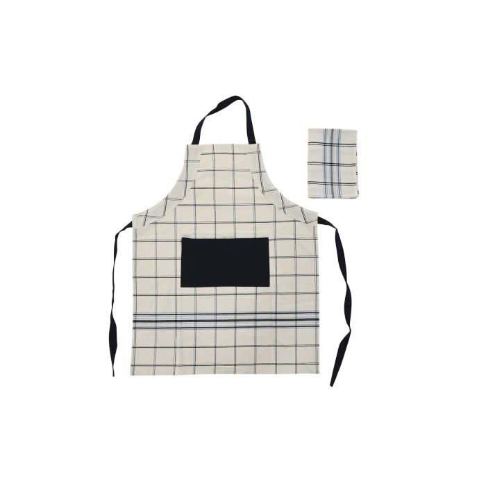 DKD Home Decor Delantal Básico Set de 2 Algodón Poliéster Azul Beige Cuadros 85 x 70 cm