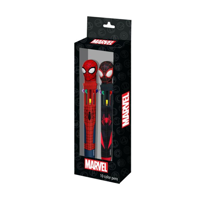 Marvel Spiderman Pack 2 Bolígrafos: Gel Borrable y Automático 10 Colores - Papelería Escolar Rojo PP/ABS