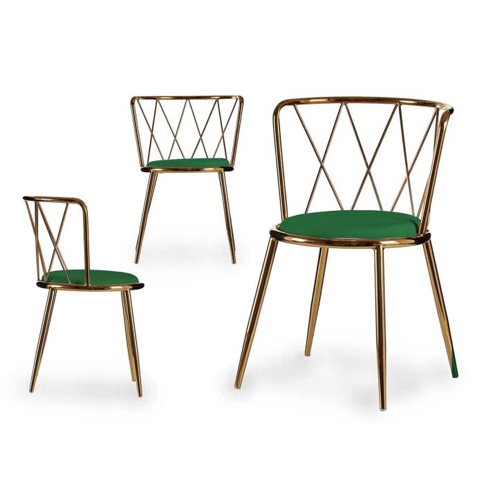Silla Rombo Cromada Oro Verde Giftdecor 50.5x73x51 cm Metal (2 Unidades) Silla Rombo Cromada Oro Verde Giftdecor 50.5x73x51 cm Metal (2 Unidades)