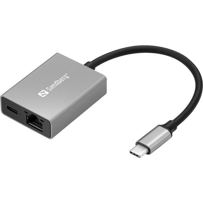 Sandberg PD100W Adaptador USB-C Gigabit Ethernet para Conexión de Red y Paso de Carga con Power Delivery 100W para PC/Mac