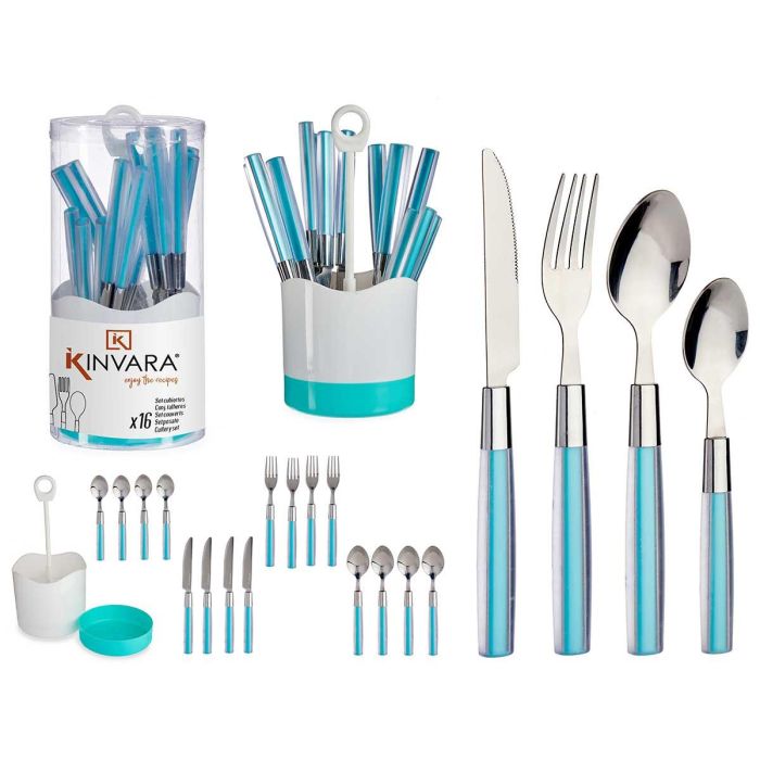 Set 16 Cubiertos Acero Inoxidable Mango Azul Kinvara - 11x25x11 cm (8 Unidades) Set 16 Cubiertos Acero Inoxidable Mango Azul Kinvara - 11x25x11 cm (8 Unidades)