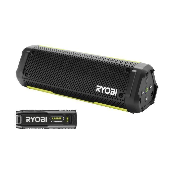 Ryobi RYO4892210232236 Altavoz Bluetooth 4V IP67 con Cable USB-C y 1 Batería de Litio USB 2.0 Ah