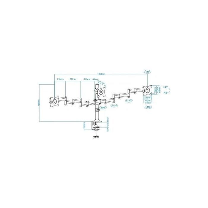 TooQ DB1327TN-B Soporte de mesa orientable para 3 monitores / pantallas LCD LED 13-27", VESA 75x75 100x100 mm, ajustable, Negro 4 TooQ DB1327TN-B Soporte de mesa orientable para 3 monitores / pantallas LCD LED 13-27", VESA 75x75 100x100 mm, ajustable, Negro 4