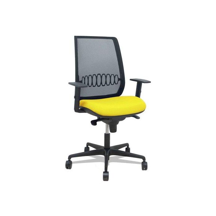 Silla Piqueras Y Crespo Alares Brazos Regulables Ergonomica Mecanismo Sincro Respaldo Malla Negra Asiento Tapizado Bali Amarillo