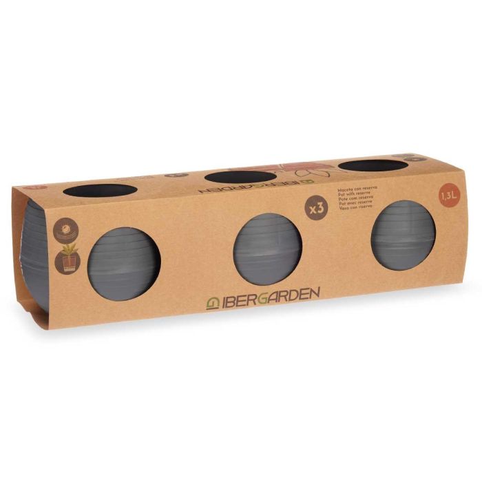 Set 3 Macetas Reserva Agua 13 Cm Antracita Ibergarden (4 Unidades) 2 Set 3 Macetas Reserva Agua 13 Cm Antracita Ibergarden (4 Unidades) 2