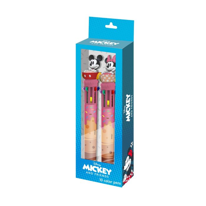 Disney Mickey y Minnie Pack 2 Bolígrafos Automáticos Multicolor 10 Colores con Figuras 3D Giratorias en Caja de Regalo