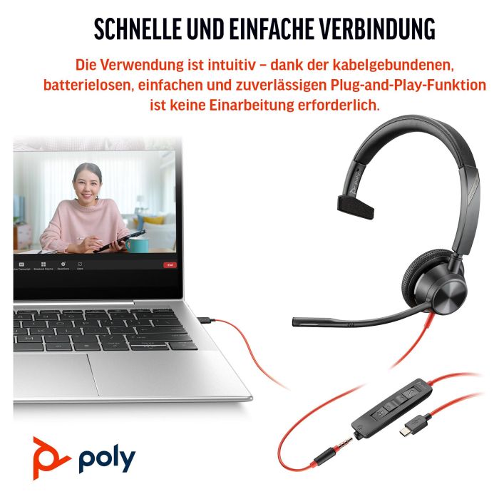 HP Blackwire 3315 Auricular Monaural USB-C con Conector 3.5mm y Adaptador USB-C/A 2