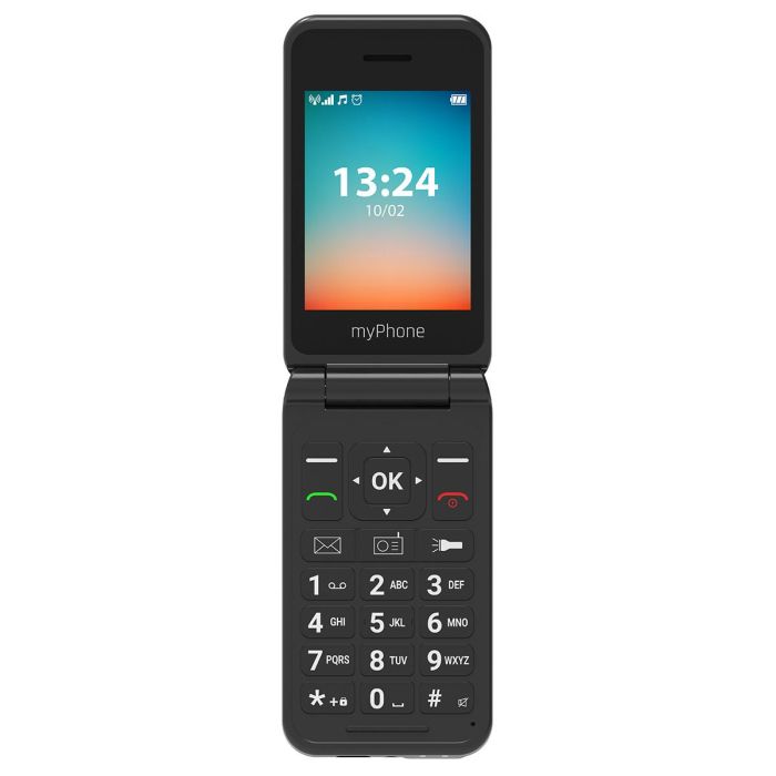 myPhone FLIP LTE, Teléfono Plegable 4G VoLTE, Pantalla 2.8", Dual SIM, Botón SOS, Batería 1000 mAh con Carga USB-C, Color Negro