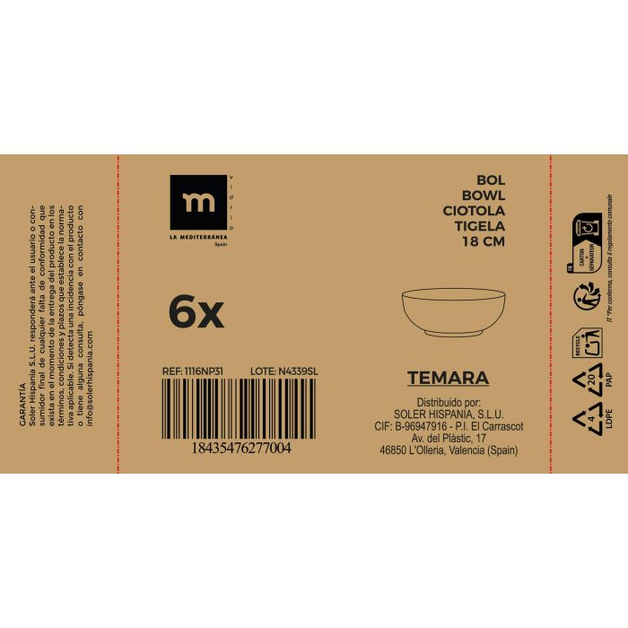 Ensaladera Opal Temara 18 cm - La Mediterranea (24 Unidades) 2 Ensaladera Opal Temara 18 cm - La Mediterranea (24 Unidades) 2