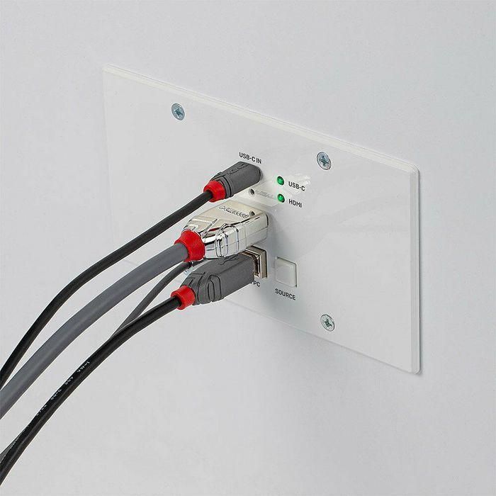 Lindy Cat.6 HDMI 4K60 & Type C HDBaseT EU Wall Plate KVM Extender, Transmitter 150m 4