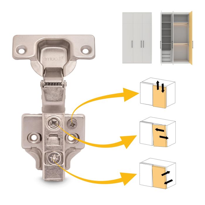 Emuca Lote de 20 bisagras supercodo X91 con cierre suave y suplementos para atornillar, Altura 0, Acero, Niquelado 4 Emuca Lote de 20 bisagras supercodo X91 con cierre suave y suplementos para atornillar, Altura 0, Acero, Niquelado 4