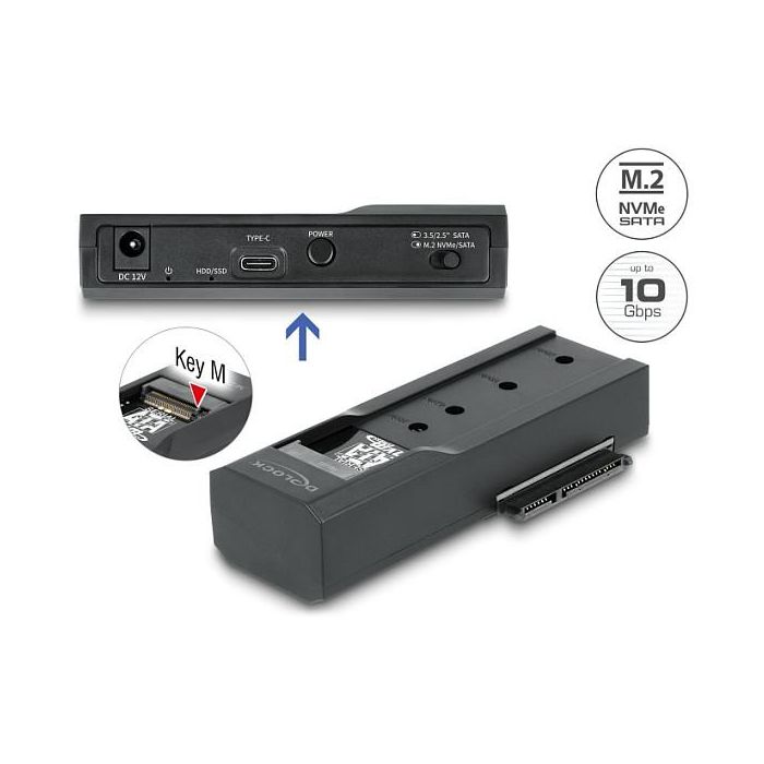 DELOCK Adaptador USB Type-C para SSD M.2 o SATA SSD/HDD, USB 3.2 Gen 2 (10 Gbps), Conector Realtek RTL9210B, Incluye Cable USB-C y Fuente 1 DELOCK Adaptador USB Type-C para SSD M.2 o SATA SSD/HDD, USB 3.2 Gen 2 (10 Gbps), Conector Realtek RTL9210B, Incluye Cable USB-C y Fuente 1