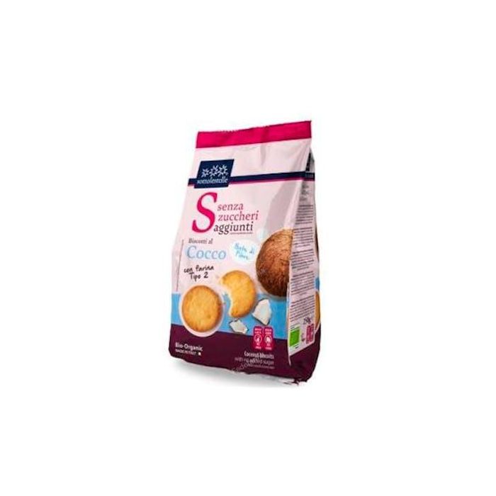 SOTTOLESTELLE Galleta de Coco Bio sin Azúcar con Eritritol, harina de trigo y arroz, 250 g