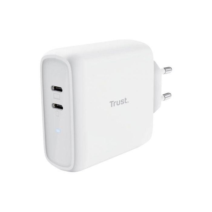 Trust 25381 Cargador de Pared Maxo 65W con 2 Puertos USB-C y USB PD 3.0, carga rápida simultánea para Portátil, Tablet y Móvil