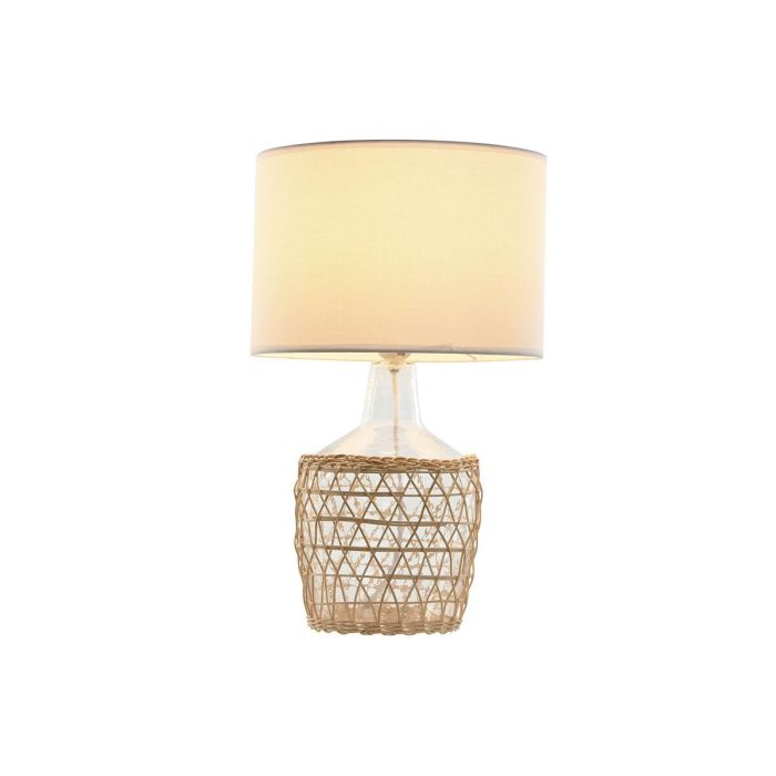 DKD Home Decor Lámpara de Sobremesa Mediterráneo de Cristal y Cuerda, Blanca Transparente, 28x45x28cm, Tipo E27 1 DKD Home Decor Lámpara de Sobremesa Mediterráneo de Cristal y Cuerda, Blanca Transparente, 28x45x28cm, Tipo E27 1