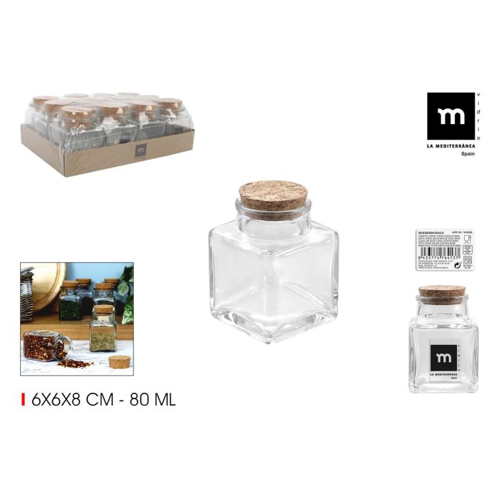 Tarrito de vidrio con tapón de corcho 80 ml - La Mediterranea (36 Unidades) Tarrito de vidrio con tapón de corcho 80 ml - La Mediterranea (36 Unidades)