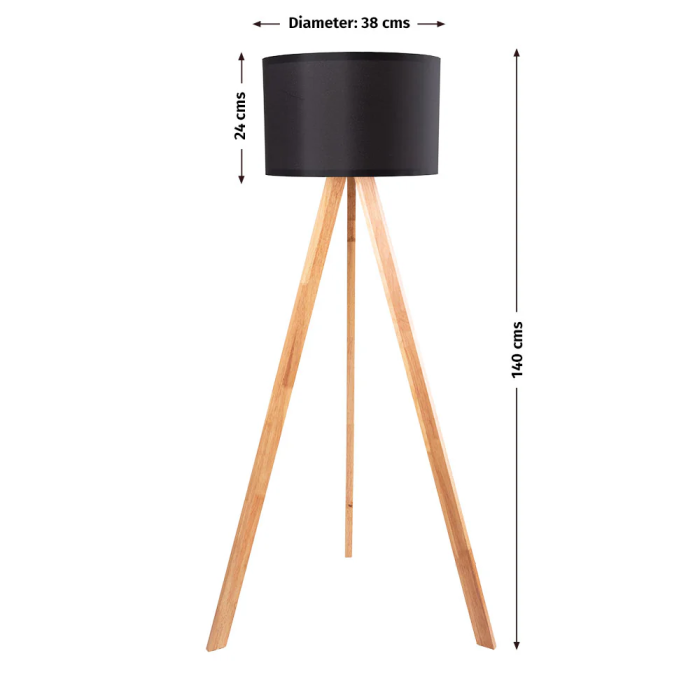 Lámpara de Suelo "Pyongyang" Trípode Madera Pantalla Tela Casquillo E27 [OPV-780SGN2423] 12
