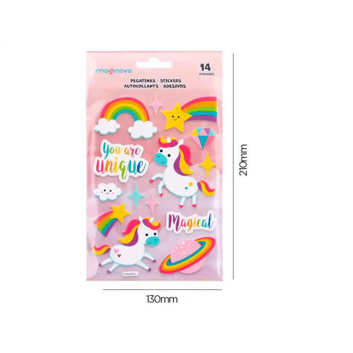 Imaginovo Pegatinas Unicornios Magic Dreams con Relieve 210x130 mm en Blister 4