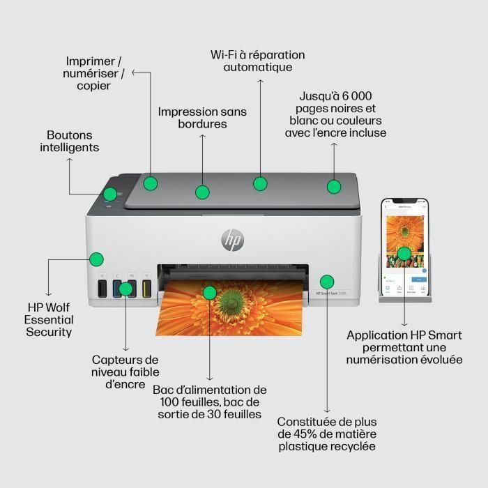 HP Smart Tank Impresora multifunción 5105, Color, Impresora para Home y Home Office, Impresión, copia, escáner, Conexión inalámbrica; Tanque de impresora de gran volumen; Impresión desde móvil o tablet; Escanear a PDF 2