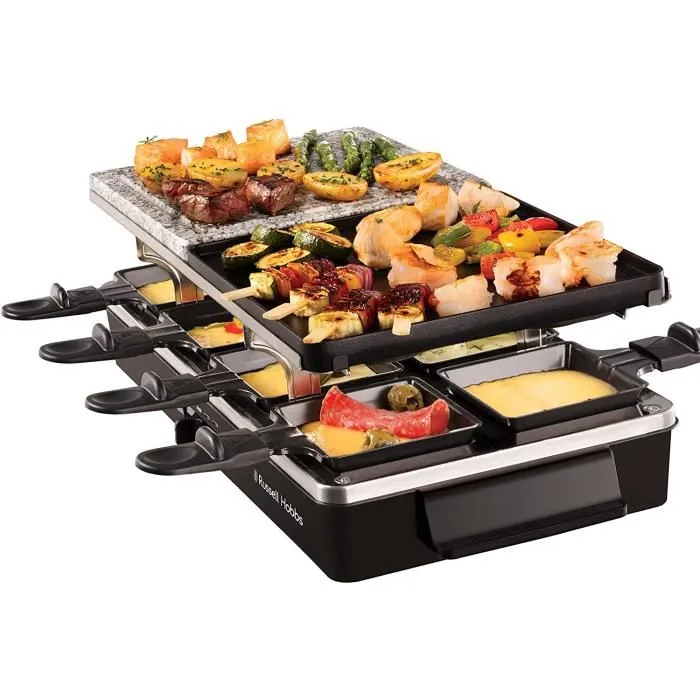 Russell Hobbs 26280-56 Multi Raclette 3 en 1 para 8 Personas con Placa de Acero Inoxidable y Piedra y 8 sartenes 2