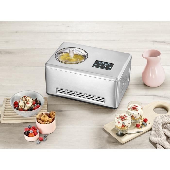 SEVERIN EZ7405 Sorbetiere Yogurt maker 2 en 1 - Función innovadora para hacer sorbetes y yogures de helado / acero inoxidable cepillado 2