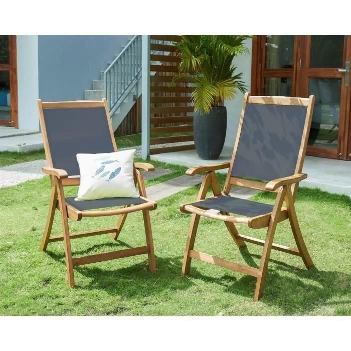 Sillón de jardín Madera de acacia Textil Gris (2 Unidades) (59 x 45,5 x 75,5 cm) 1 Sillón de jardín Madera de acacia Textil Gris (2 Unidades) (59 x 45,5 x 75,5 cm) 1