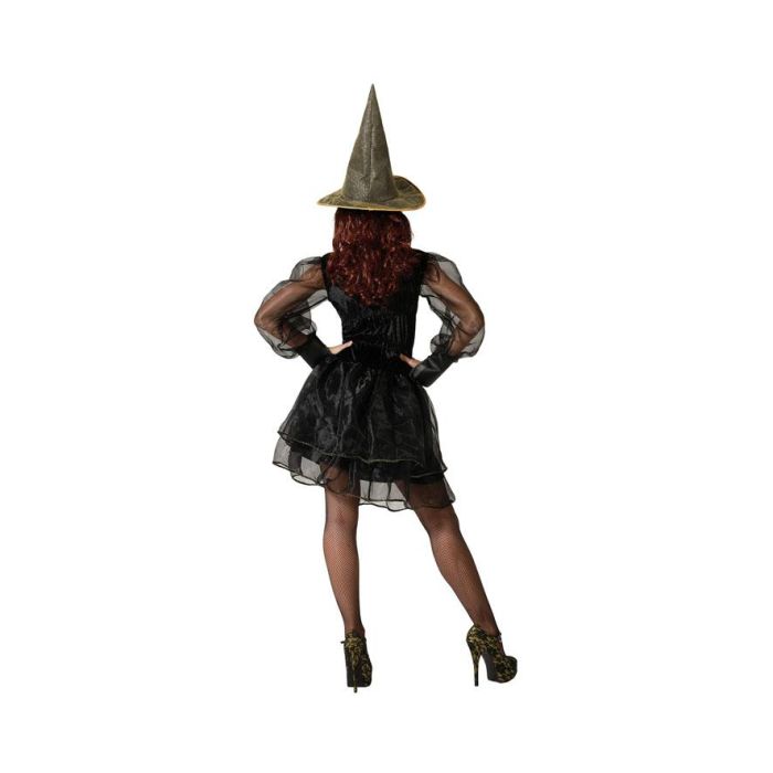 Disfraz de Bruja Negra Gótico y Sensual para Mujer Adulta, Vestido Corto con Mangas Vaporosas, Sombrero Clásico, Halloween, Talla XS-S 2