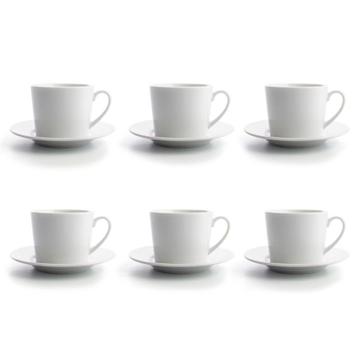 Quid Set 6 Tazas con Plato Porcelana Renova Blanco 20 cL, 12 Piezas, Acabado Liso, Apto Lavavajillas y Microondas