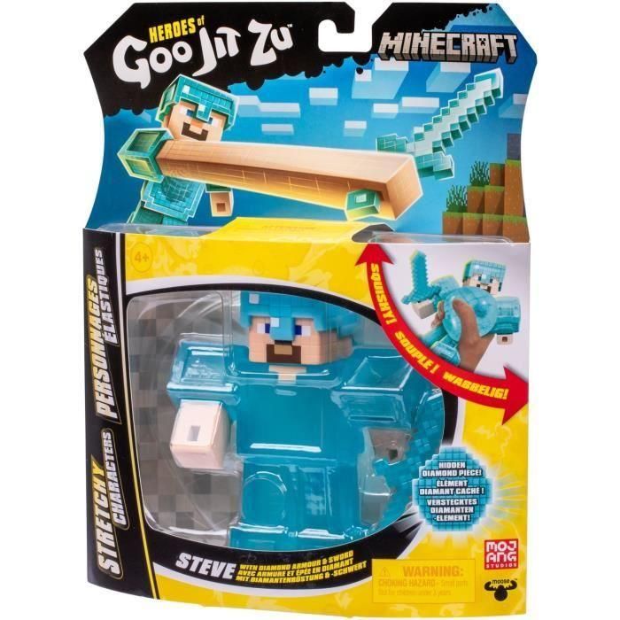 Figura Elástica - GOO JIT ZU - Minecraft Steve - 11 cm - Textura Elástica - 3x Elástico 5