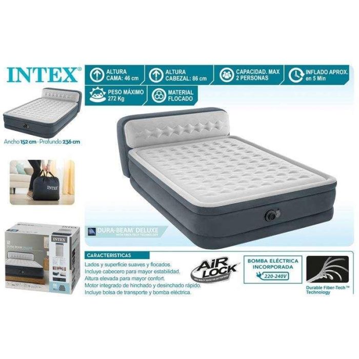 Intex Cama de Aire Dura-Beam Deluxe Ultra Plush Headboard 152x236x86 cm con Altura de 46 cm 2 Intex Cama de Aire Dura-Beam Deluxe Ultra Plush Headboard 152x236x86 cm con Altura de 46 cm 2
