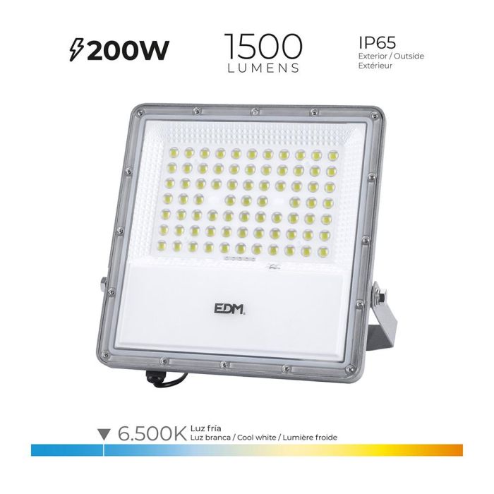 Foco proyector led solar 200w 1500lm 6500k luz fria ip65 edm 1