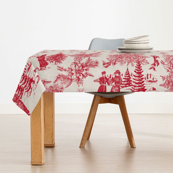 Mantel resinado antimanchas Belum Christmas Toile Rojo Lino 200 x 150 cm 1