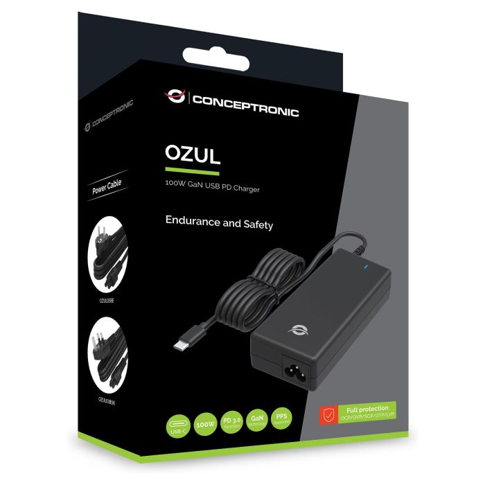 Conceptronic Cargador Portátil 100W GaN Universal USB-C Power Delivery PD 3.0 con Función Carga Rápida y Protecciones, Cable 150cm 3