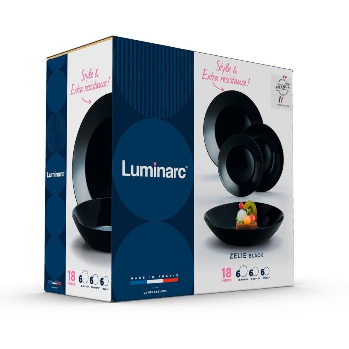 Luminarc Zelie Negro Vajilla de Vidrio Templado Negra 18 Piezas para 6 Personas. Resistente, Apto Lavavajillas y Microondas. 3 Luminarc Zelie Negro Vajilla de Vidrio Templado Negra 18 Piezas para 6 Personas. Resistente, Apto Lavavajillas y Microondas. 3