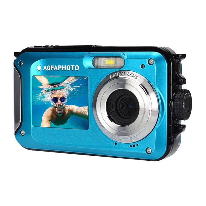 AgfaPhoto WP8000 Cámara Digital Compacta Azul, 24 MP, Sensor CMOS 1/3", Zoom Digital 16x, Full HD 1080p, Pantalla TFT 2.7", Resistente al Agua