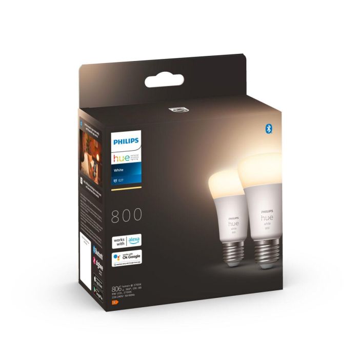 Philips Hue Bombillas LED Inteligentes White E27 - Paquete de 2 compatibles con Bluetooth 4