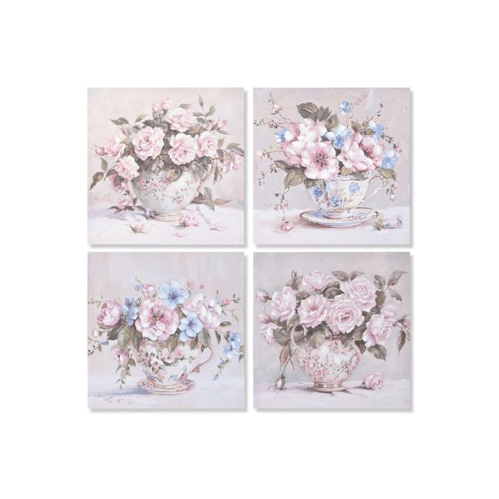 Cuadro Romantico DKD Home Decor Rosa Blanco 3 x 60 x 60 cm (4 Unidades) Cuadro Romantico DKD Home Decor Rosa Blanco 3 x 60 x 60 cm (4 Unidades)