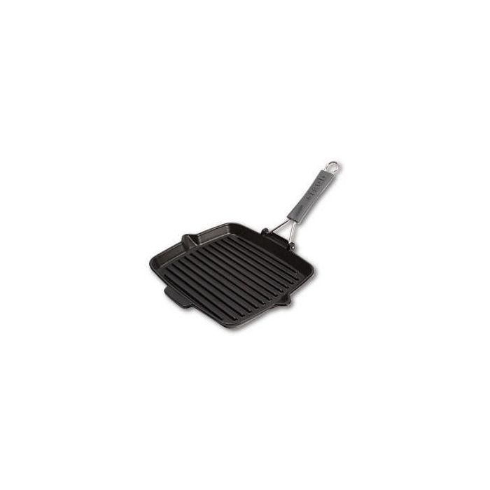 Staub Sartén Grill Cuadrada de Hierro Fundido 24x24cm para Inducción, Color Negro