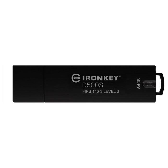 Kingston IronKey D500S - Llavero USB 3.2 64GB - Cifrado Hardware AES-256, FIPS 140-3 Nivel 3, Resistente Agua IP67, 260 MB/s Lectura, Color Negro - Retail 0 Kingston IronKey D500S - Llavero USB 3.2 64GB - Cifrado Hardware AES-256, FIPS 140-3 Nivel 3, Resistente Agua IP67, 260 MB/s Lectura, Color Negro - Retail 0