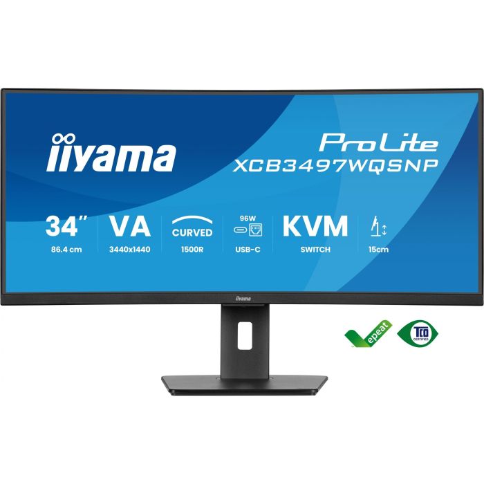 Iiyama ProLite XCB3497WQSNP-B1 Monitor 34" UltraWide Quad HD, Curvo, 120Hz, 3440x1440, VA, USB-C 95W, Altavoces 1 Iiyama ProLite XCB3497WQSNP-B1 Monitor 34" UltraWide Quad HD, Curvo, 120Hz, 3440x1440, VA, USB-C 95W, Altavoces 1