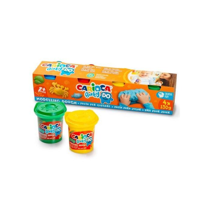 Carioca Pasta de modelar Baby-Dó para niños +12 meses, 4 botes de 150g, colores surtidos, secado al aire