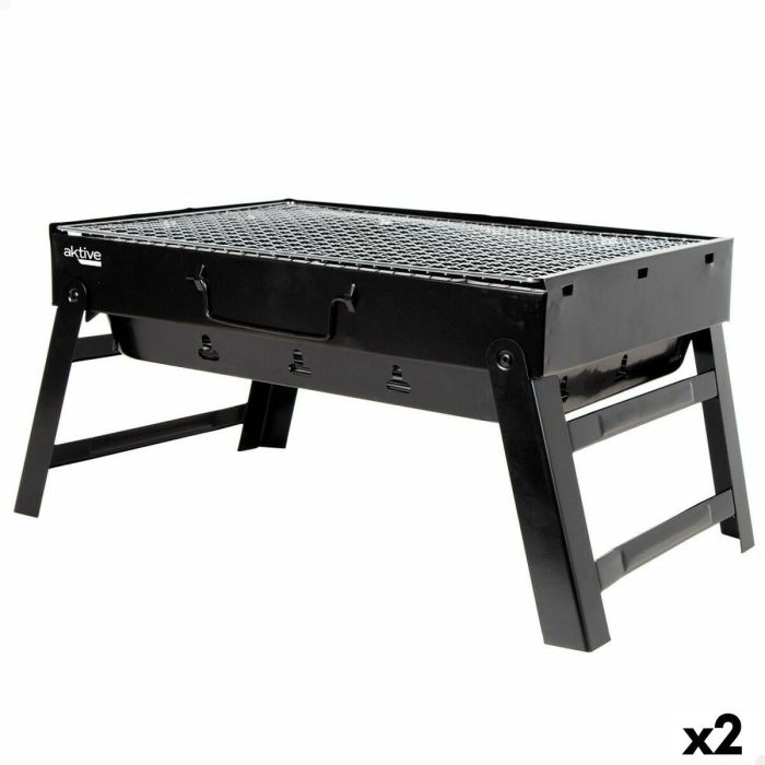 Barbacoa Portátil Aktive Rectangular Negro 50 x 23 x 30 cm (2 Unidades) Barbacoa Portátil Aktive Rectangular Negro 50 x 23 x 30 cm (2 Unidades)