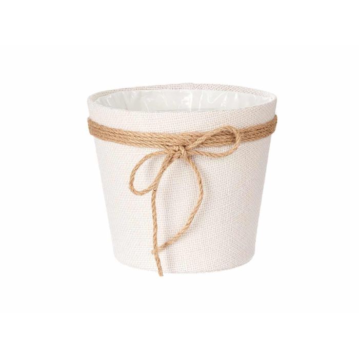 Ibergarden Macetero de Tela con Lazo de Cuerda y Forro Plástico, Blanco, 18x16 cm (24 Unidades) 1
