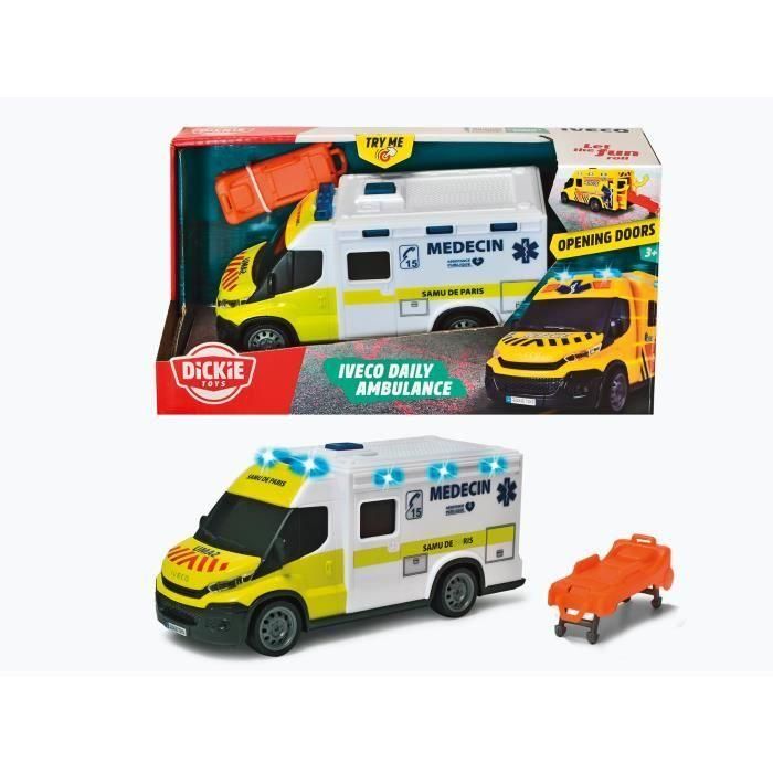 Dickie Toys SMOB203713014002 Ambulancia Samu IVECO Daily con Rueda Libre y Efectos de Luz y Sonido 2