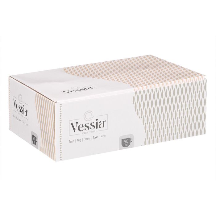 Vessia Tazon Desayuno 600ml Ceramica Loza Beige Gris 15x11.5x11 cm (Set de 24)