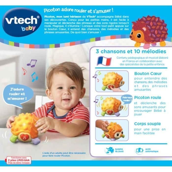 Vtech Baby Picoton, mi erizo Lumi - Juguete interactivo y sensorial para bebés con luz, sonido, movimiento y múltiples texturas. 3
